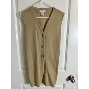 Express Tricot Sleeveless Knit‎ Button Down Vest Top Tie Back Neutral L